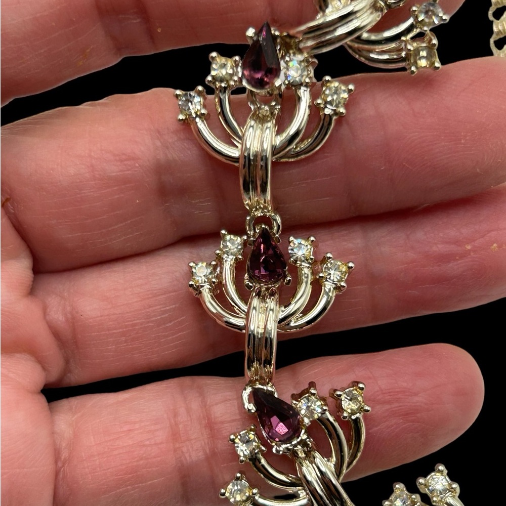 Rare Vintage Duane Purple Rhinestone Necklace Earring Set - Picture 11 of 14